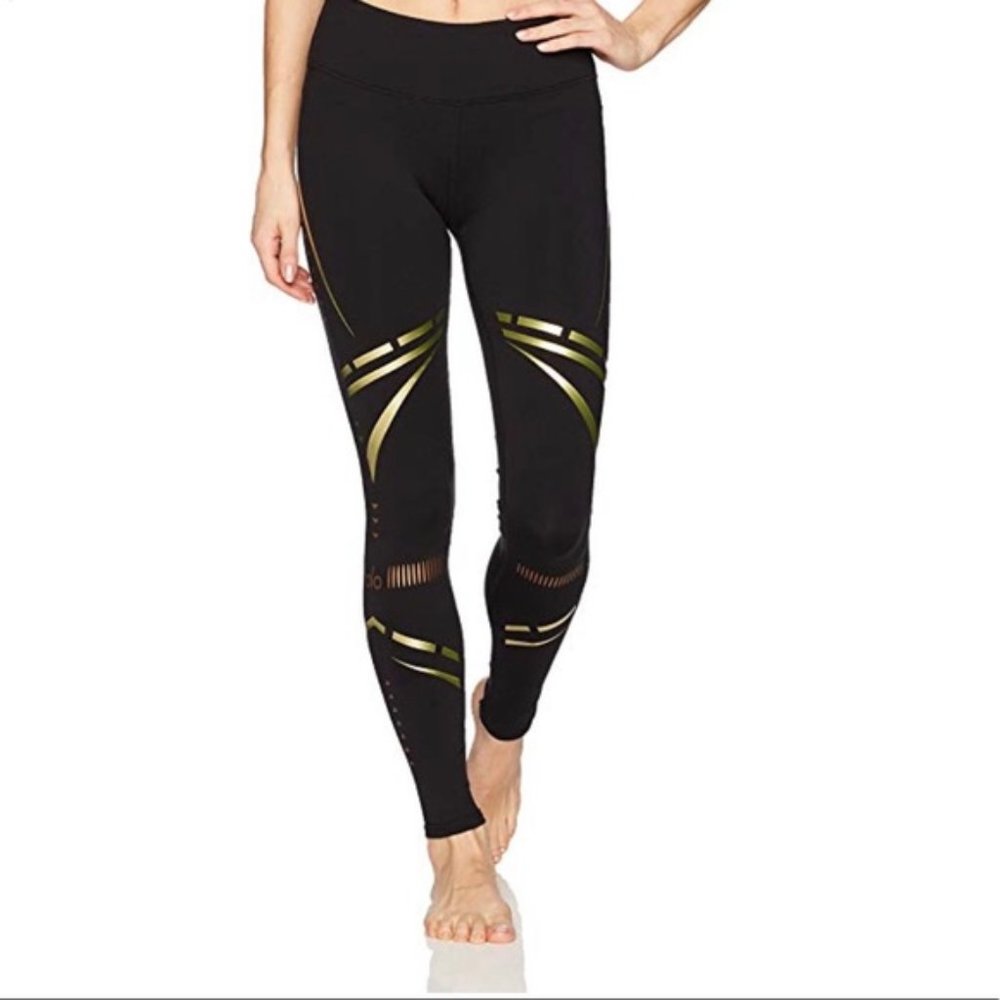 Alo Airbrush Black Gold Chakra Leggings - sz S